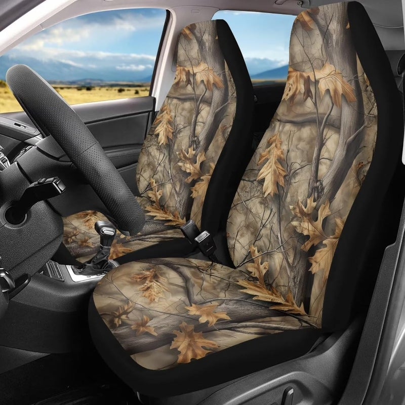 Howilath 2 Piece Car Front Seat Covers Set Anti-Slip Camo Oak Hunting Wood Auto Seats Protector Interior Accessories Fit SUV Sedan Truck - Image 1